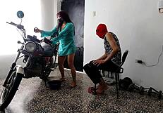 Innocent neighbor surprises with kinky submissive roleplay in lingerie