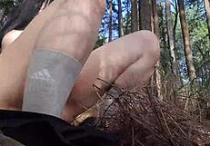 Wow! My tender stepsister slut jerks off in the forest!