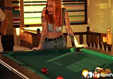 Sexy Redhead Breaks Pool Rules With Deepthroat Blowjob