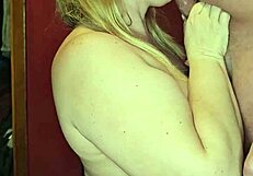 Pregnant milf delivers a full sloppy blowjob ending with facial