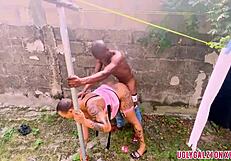 Damn! Outdoor quickie with a hairy African slut rocks