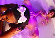 Jacuzzi threesome with ebony and Khalessi in 69