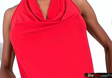 Beautiful ladyboy displays her round boobs and large cock