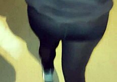 Mature Big Ass Flashes In Transparent Leggings Outdoors