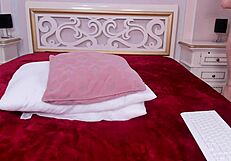 Skinny blonde student dances with legs wide for older boss