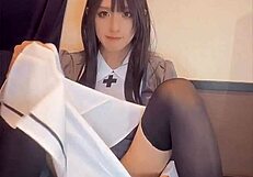 A black-haired nurse's solo performance in male dress