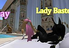 Lady Bastet of Egypt commands her servant girl for a detailed blowjob