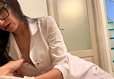 hot nurse in latex gloves teases with deepthroat and handjob in hospital 😏