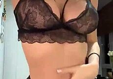 The perfect blonde teen in lingerie teases with her big tits solo.