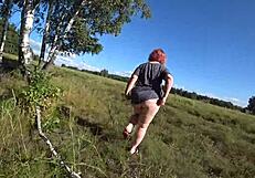 Hey, look at this dildo we found in the forest! Watch girlfriend pound milf doggystyle with shaking big ass.