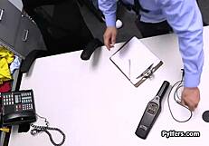 Pretty brunette works in the back office