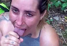 Adventure Time! Blonde Sucks in Public Woods for Liquid Lunch