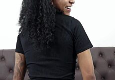 Perfect black stepsister gives secret blowjob with deepthroat