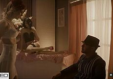 Watch this smokin' blonde take a deep pounding in the 50s style.