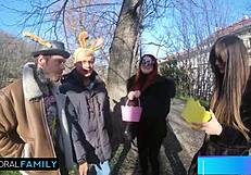 Redhead sluts Katy and Mia scream during rough taboo egg hunt with stuffed cunts.