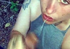 Adventure Time! Blonde Sucks in Public Woods for Liquid Lunch