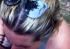 Adventure Time! Blonde Sucks in Public Woods for Liquid Lunch