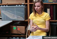 Catarina Petrov enjoys rough pussy licking and blowjob in teen robbers shop