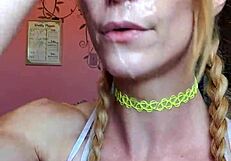 I love watching Vanessa Hastings get messy with spit on a dildo.