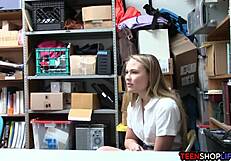 Dumb blonde shoplifter caught and fucked by security