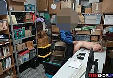 Dumb blonde shoplifter caught and fucked by security
