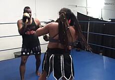 Male versus female in mixed boxing spar with feisty feminista