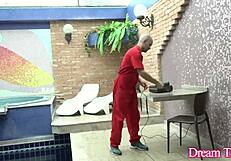 lucky white guy takes adrielhy bronze's big black shemale cock in bareback anal