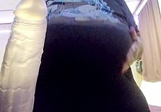 Curvy beauty with big natural tits plays with toys. Her boyfriend watches her tease on camera.