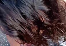 Lonely mature brunette rips clothes, strips seductively.