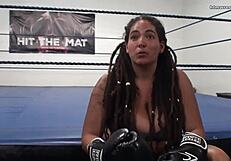 Male versus female in mixed boxing spar with feisty feminista