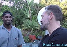 A babe gets fucked by a black hung in front of her husband