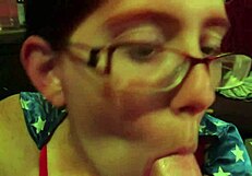 Mature wife gives busty blowjob to big tits lover