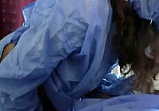 The nurse sucks my cock and gets a semen sample from her mouth