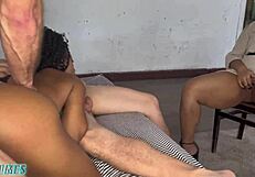 Teen Bent Over for Two Cocks While Stepmom Watches