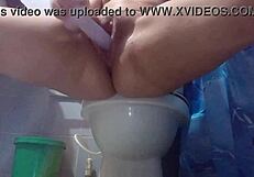 Petite Wife Masturbates with Toys in Neighbor's Wet Bathroom