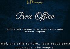 Box Office Babe Delivers Gentle Public Blowjob with French Flirt!