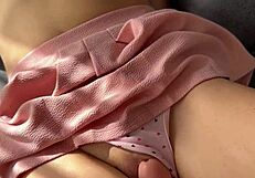 Stepson rubs shaved wet pussy of young stepmom in closeup leading to cumshot