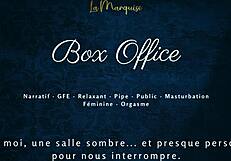 Box Office Babe Delivers Gentle Public Blowjob with French Flirt!