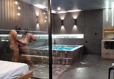 Big tits BBW friend assfucked in luxury motel