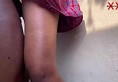 Black stud boyfriend bangs petite 18+ classmate by window