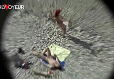 Curvy milf enjoys beach activities in public