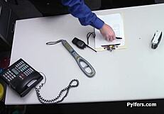 Guy enjoyed sex with a blond thief in his office chair