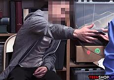 Female mall cop milf blackmails young guy into rough sex at work