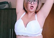 Mature Blonde In Lingerie Shows Off Big Tits And Natural Pussy Lips
