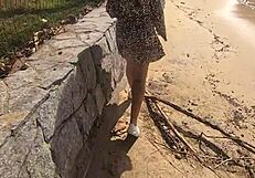 African Novinha Flashes Her Pussy On Usa Beach In Public Wearing Thong Bikini For Exhibitionist Punishment