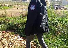 Kinky Mother Flashes Pierced Nipples Outdoors