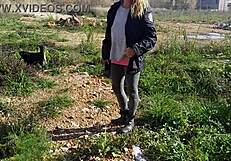 Kinky Mother Flashes Pierced Nipples Outdoors