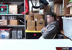 Female mall cop milf blackmails young guy into rough sex at work