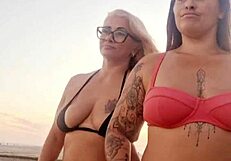 Flashing at the beach with my naughty friend. Ready to take that virgin boy's innocence?