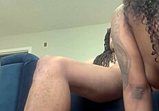 Ebony girl gives sloppy blowjob